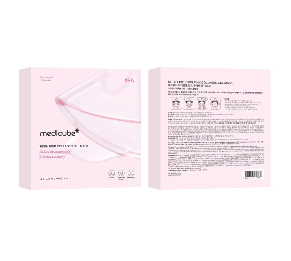 Medicube pink collagen gel mask packaging on a white background, Medicube PDRN Pink Collagen Gel Mask 4pcs