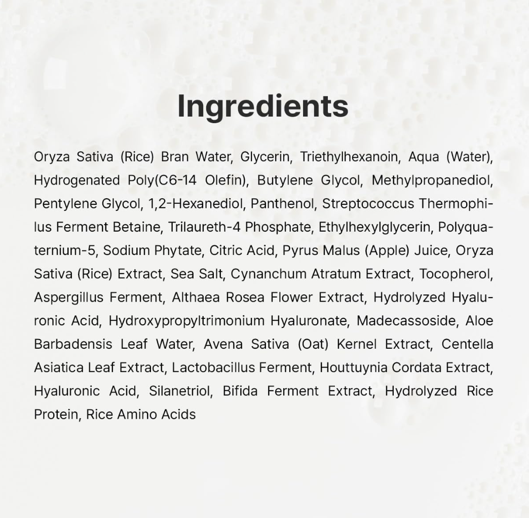 List of ingredients on a white background, Dr.Althea 345 Relief Cream Mist 100ml