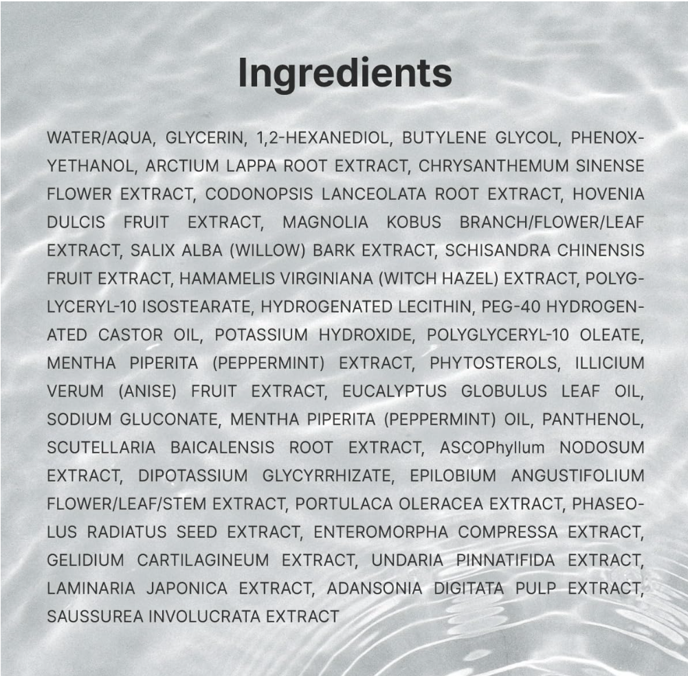 List of ingredients on a textured gray background, Dr.Althea Premium Quick Step Sebum Cleanser 100ml