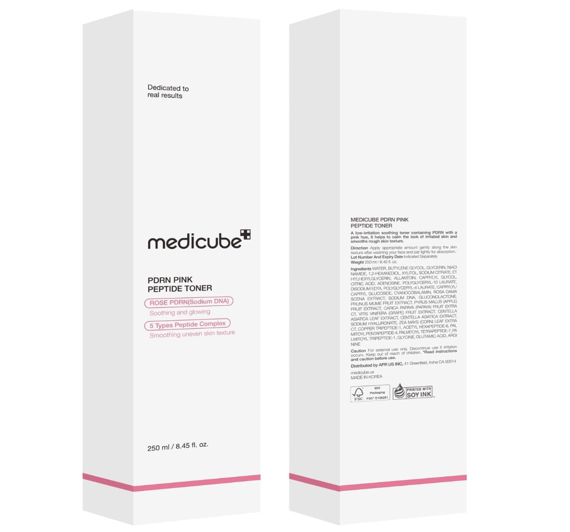 Two boxes of Medicube Pink Peptide Toner on a white background, Medicube PDRN Pink Cica Soothing Toner 250ml