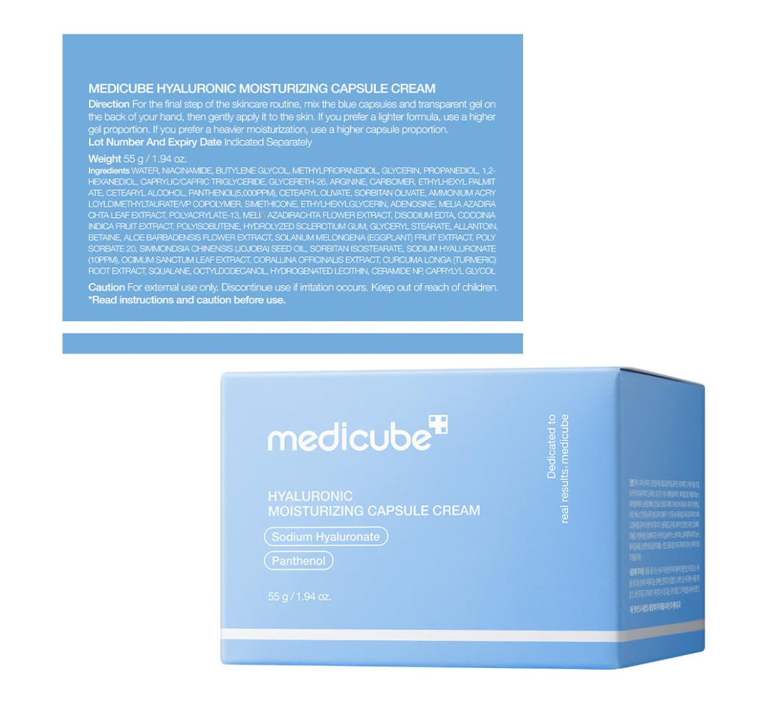 Blue box of Medicube Hyaluronic Moisturizing Capsule Cream on a white background, Medicube Hyaluronic Moisturizing Capsule Cream 55g
