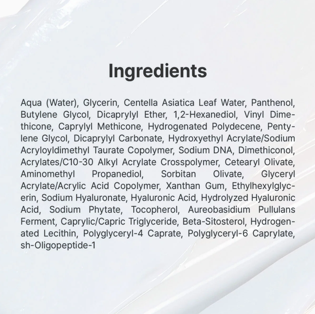 List of ingredients on a white background, Dr.Althea PDRN Reju 5000 Cream 20g