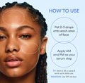 Woman's face with skincare product application instructions on a blue background, Laneige Water Bank Aqua Facial Serum 30ml