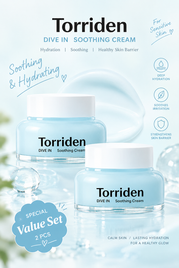 Torriden DIVE IN Soothing Cream Value Set (2 x 100ml) – 5D Hyaluronic Acid Gel Moisturizer for Deep Hydration & Soothing Sensitive Skin