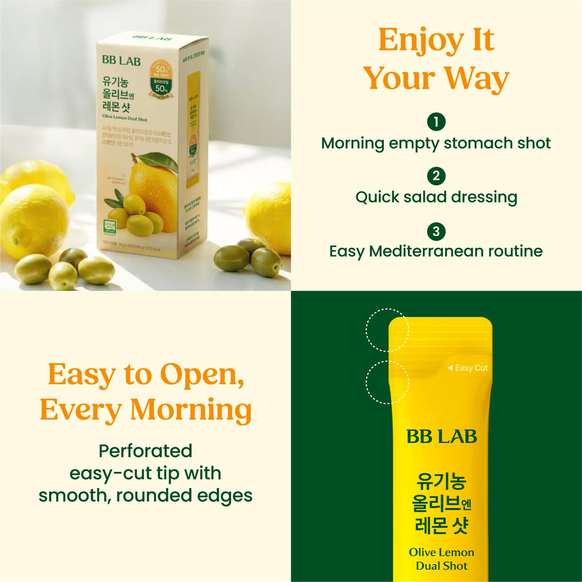 BB LAB Organic Olive Lemon Dual Shot sticks packaging